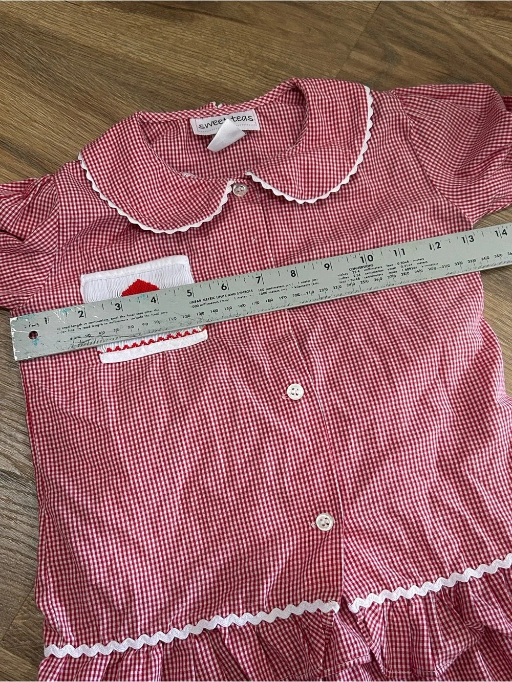 Red Gingham Kids Pajama Set with Santa Pocket Size 5 | Sweet Teas